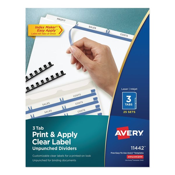 Avery Dennison Print-On Clear Label, 3 Tab, Pk25 11442